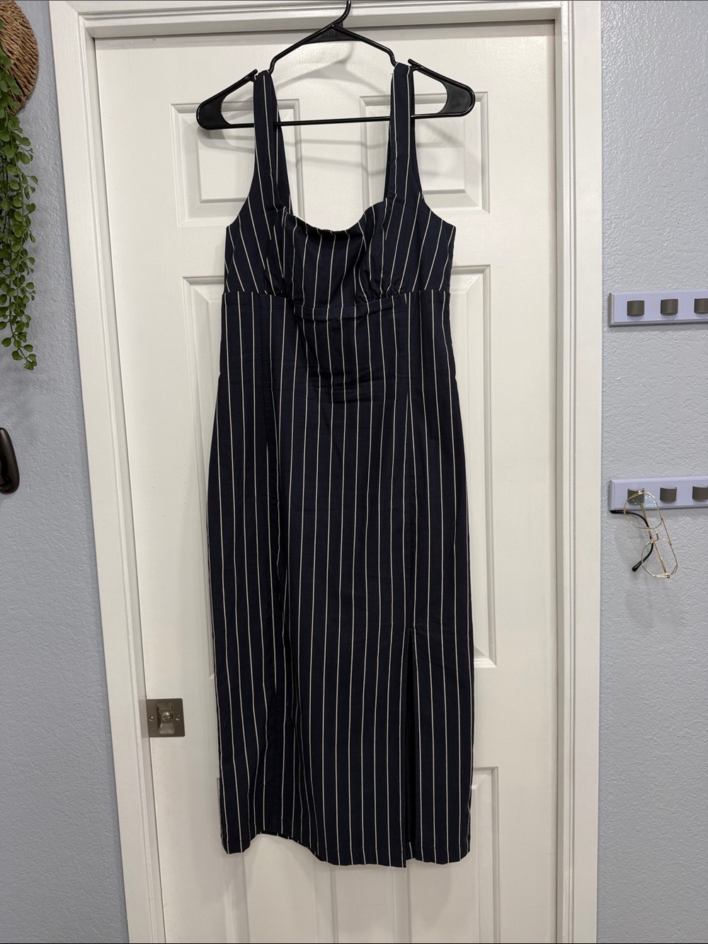 Anthropologie Navy and White Pinstripe Midi Dress